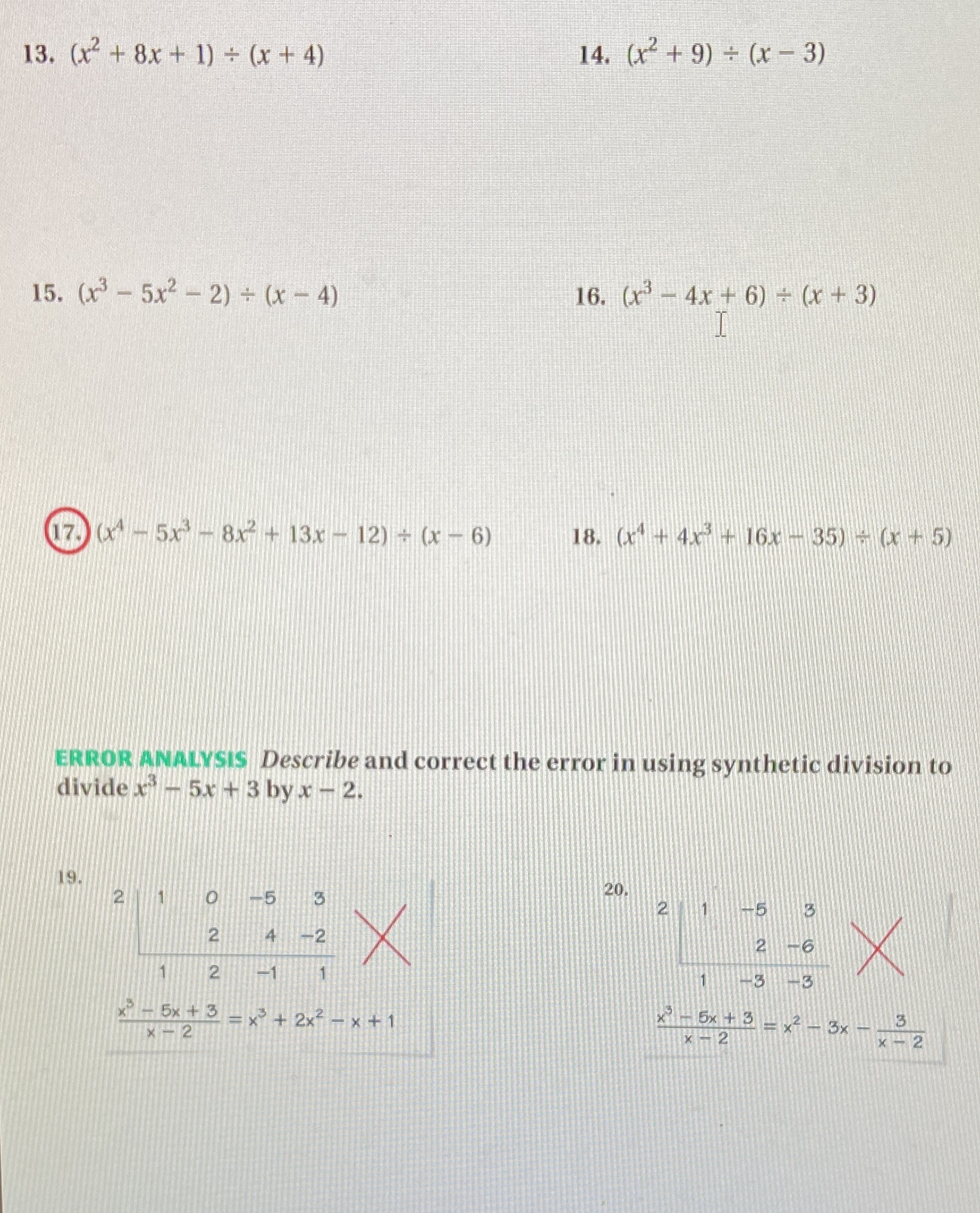 13. (x- + 8x + 1) + (x +4) 14. ( x - + 9 ) + (x -