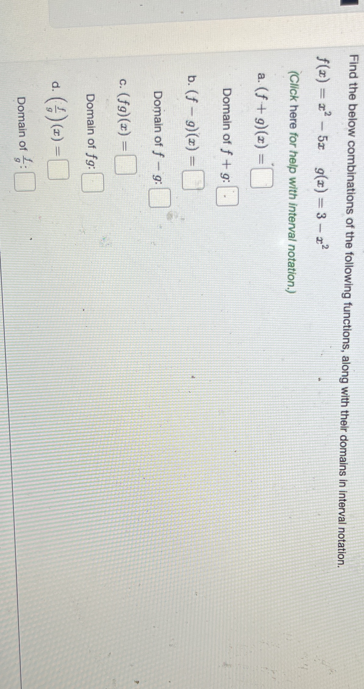 Find the below combinations of the following