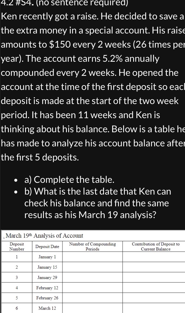 4.2 #54. (no sentence required) Ken recently got