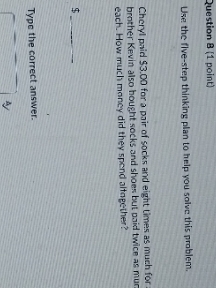 Cheryl paid $3.00 for a pair of socks and eight