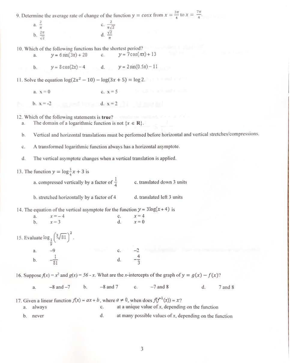 9. Determine the average rate of change of the