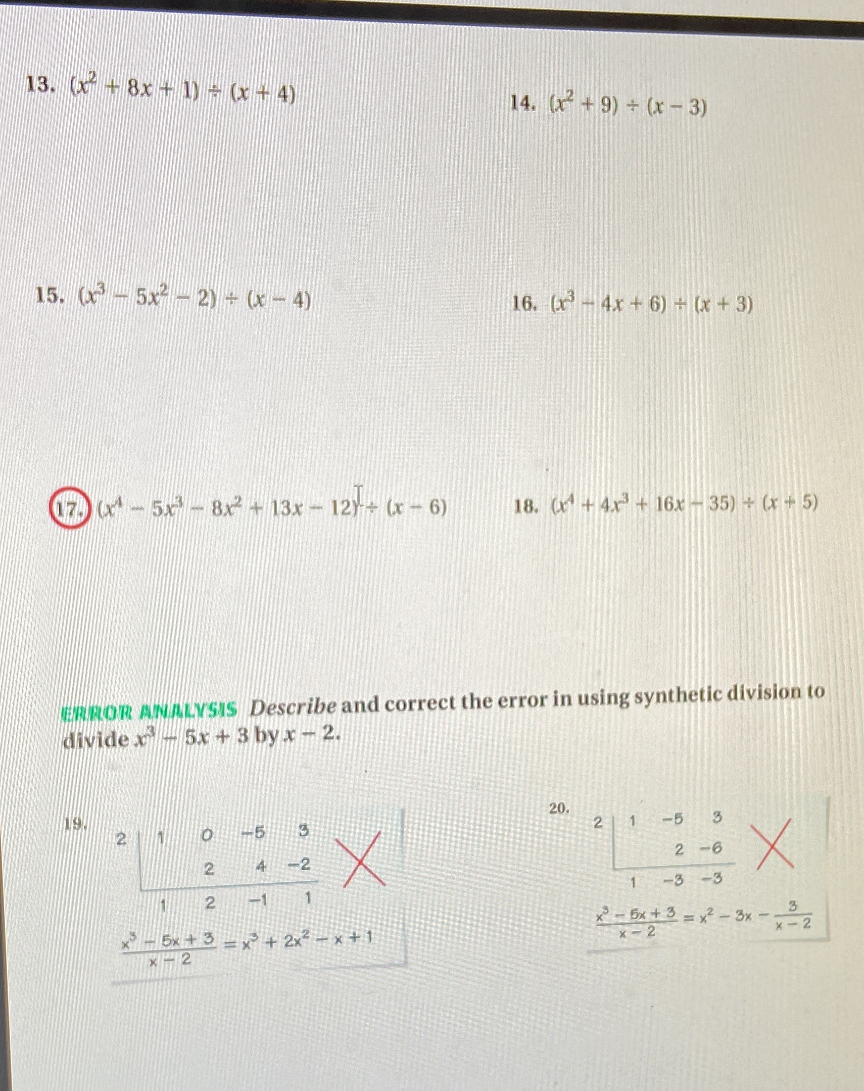 13. (x' + 8x + 1) = (x + 4) 14. (x + 9) + (x