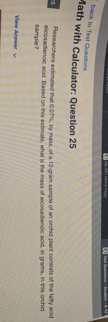 My SAT Home Page Test Questions - Student - K-12