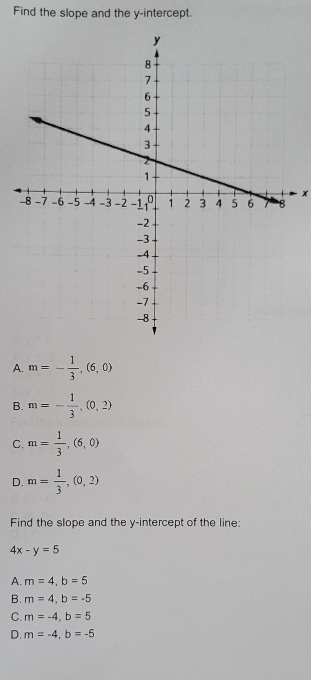 Solve for y: 2x - 5y = 10 A. ) = 2x - 2 B. 1=