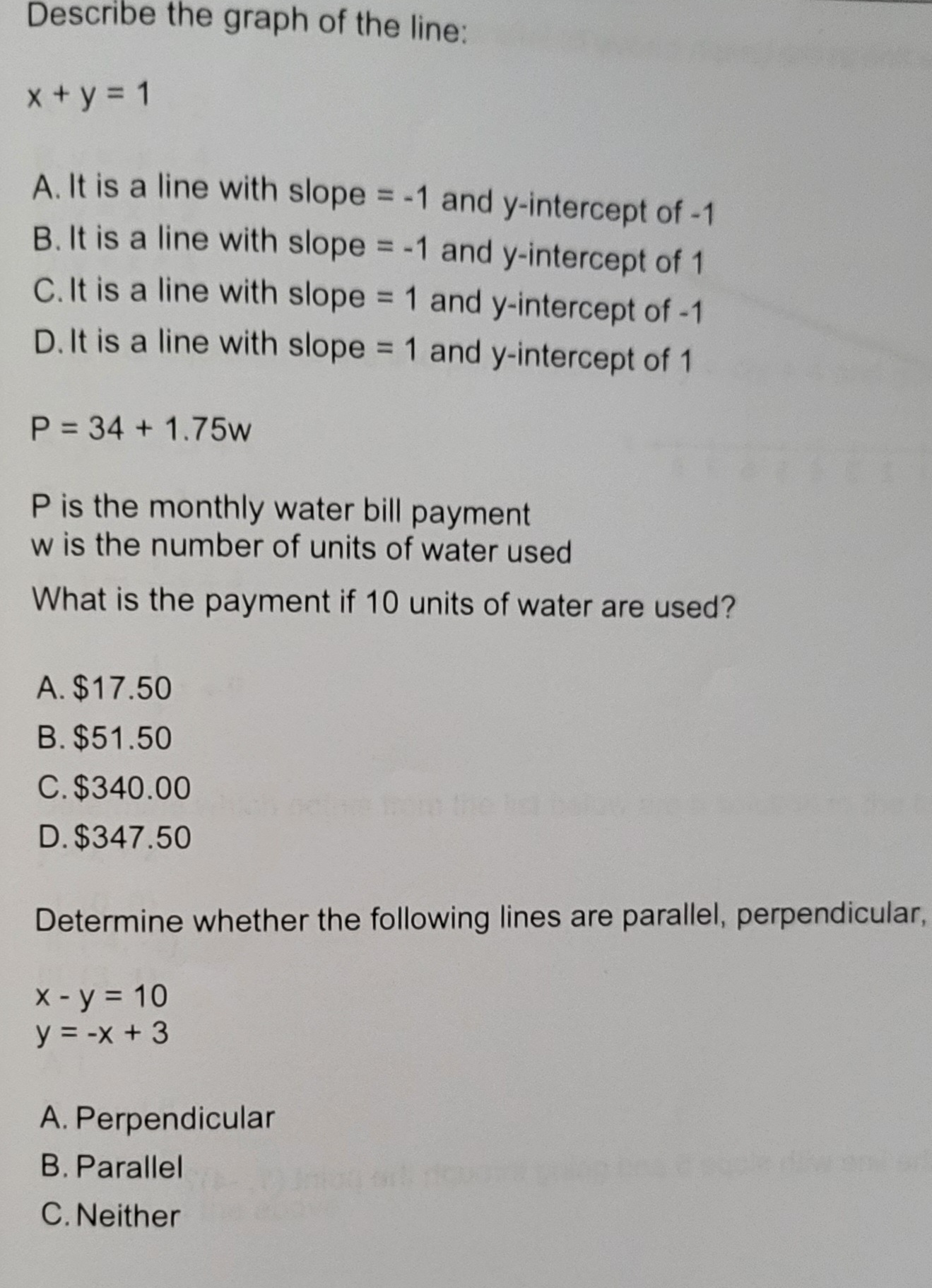 Solve for y: 2x - 5y = 10 A. ) = 2x - 2 B. 1=