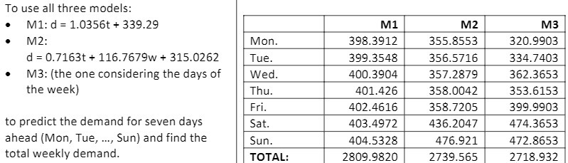 To use all three models: M1: d = 1.0356t + 339.29