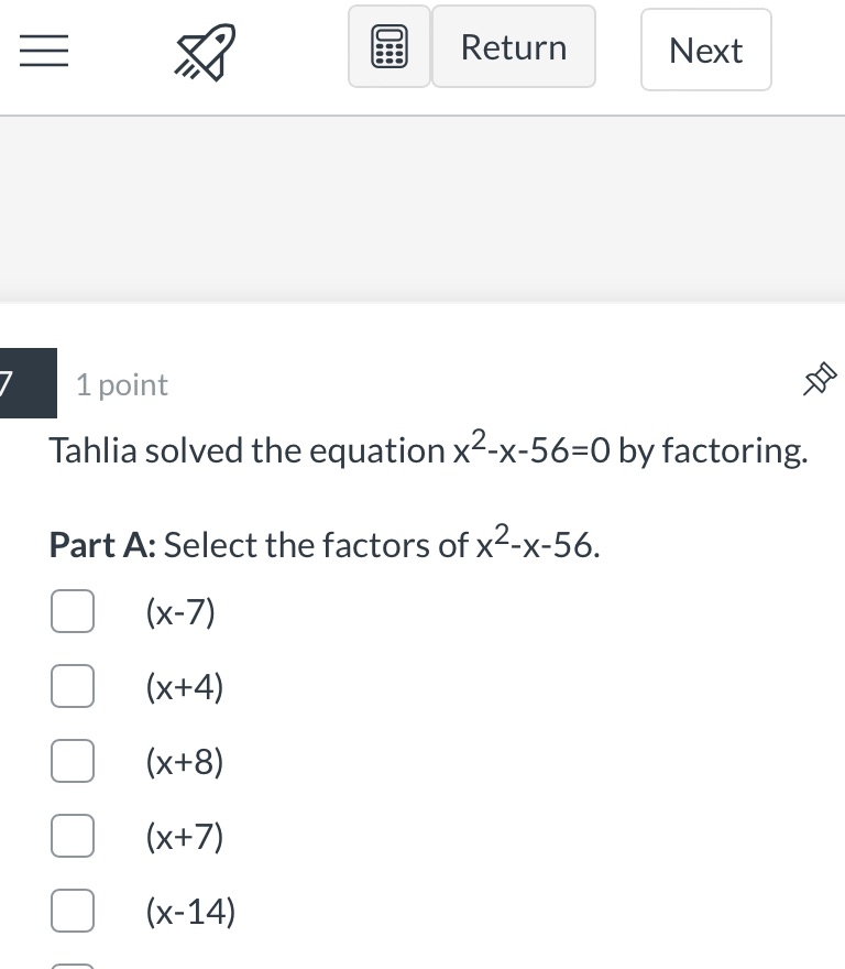 = Return Next 1 point Tahlia solved the equation
