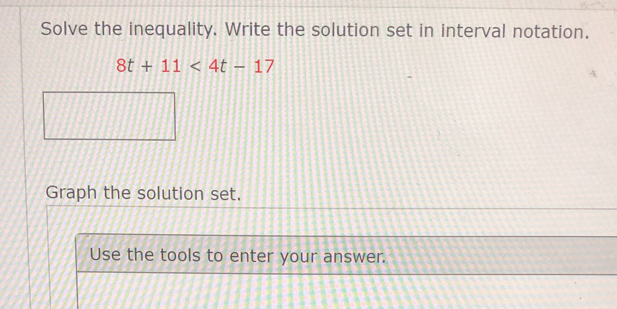 Solve the inequality. Write the solution set in