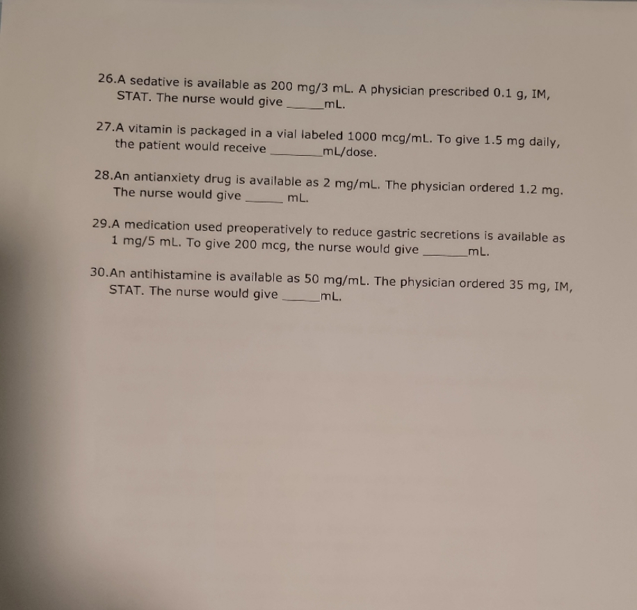 26.A sedative is available as 200 mg/3 mL. A