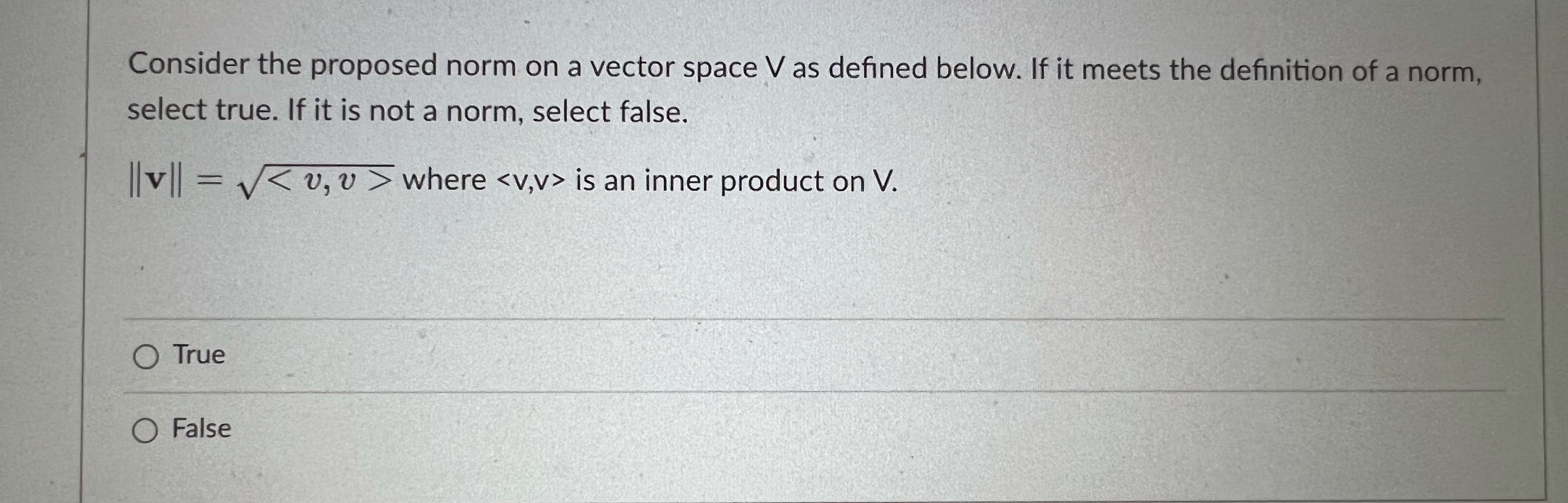 Consider the proposed norm on a vector space V as