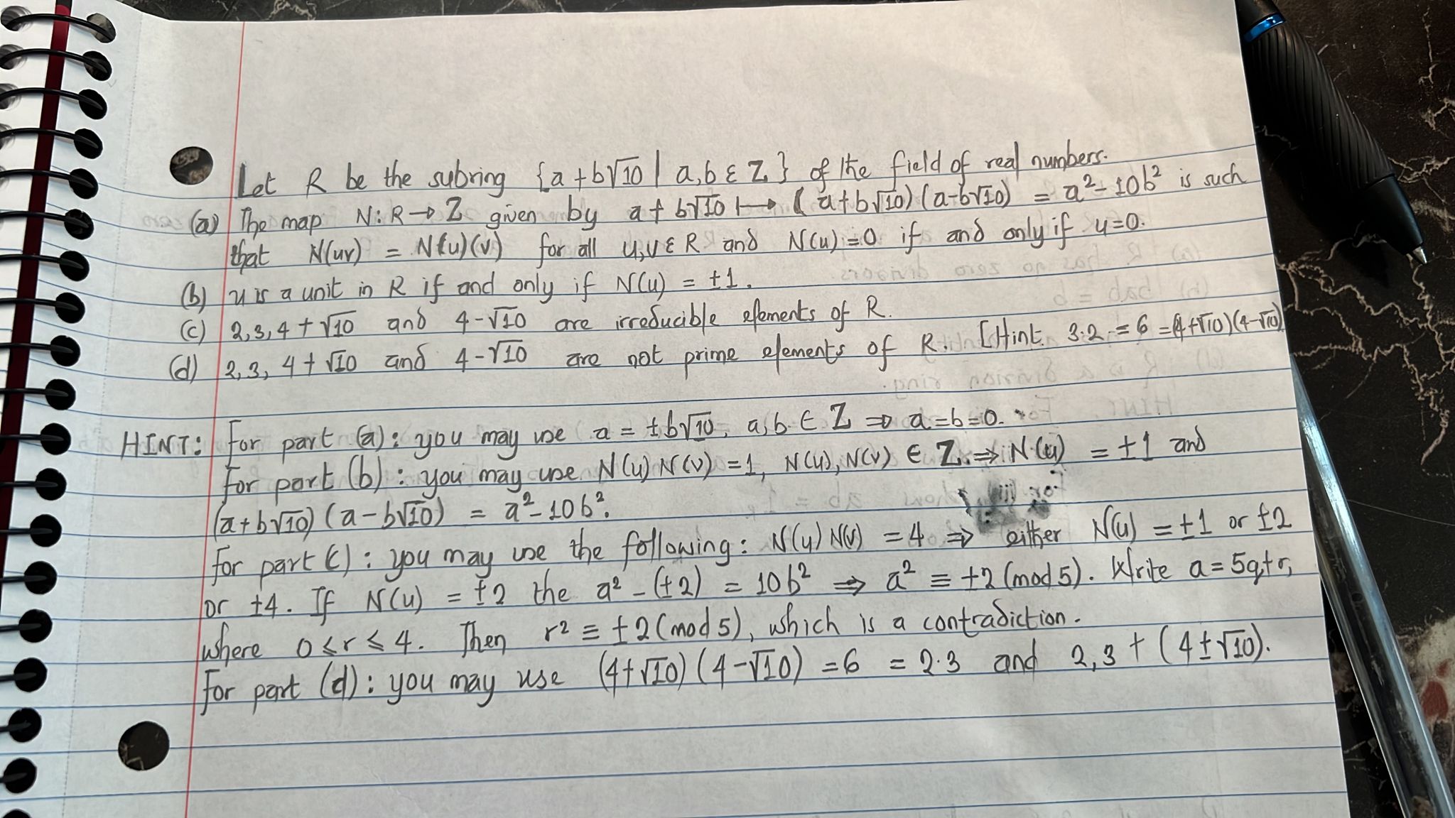 Let R be the subring fatby 10 | a, bE Z, } of the