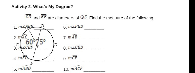Activity 2. What's My Degree? CD and BF are