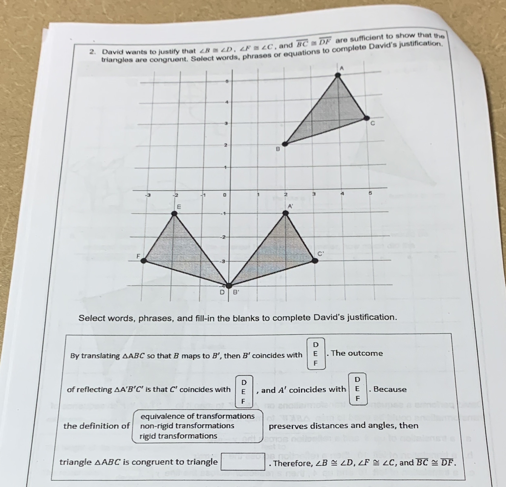 Help 2. David wants to justify that LB as LD, LF