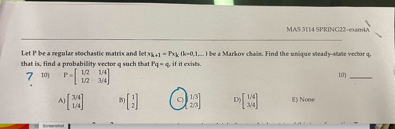 MAS 3114 SPRING22-exam4A Let P be a regular