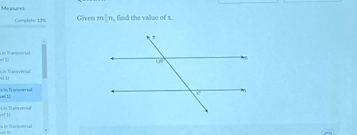 Measures Complete: 13% Given m n, find the value