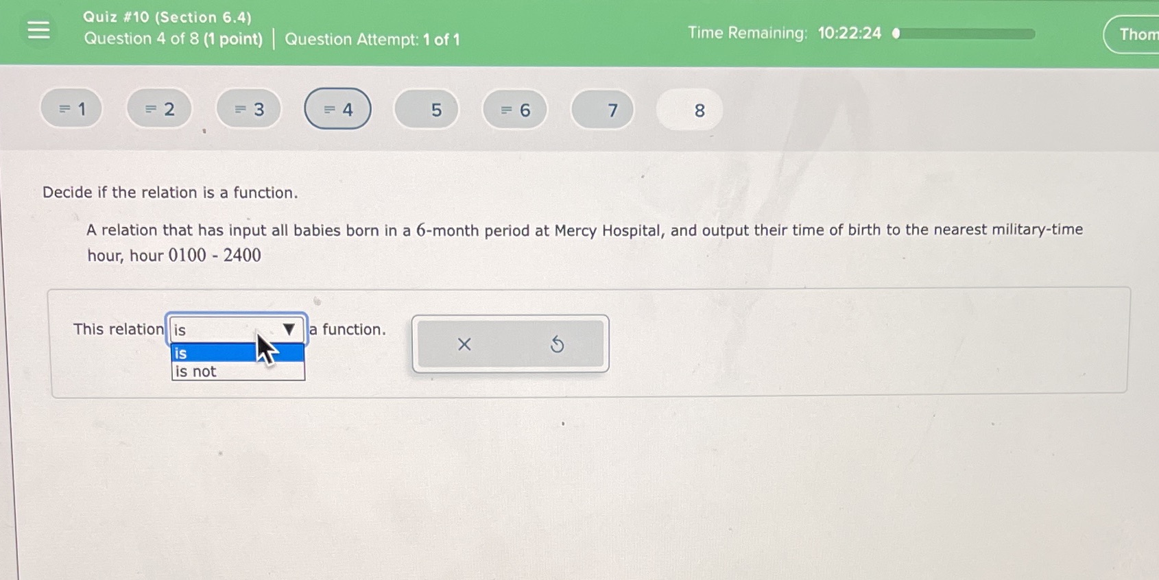 Quiz #10 (Section 6.4) Question 4 of 8 (1 point)