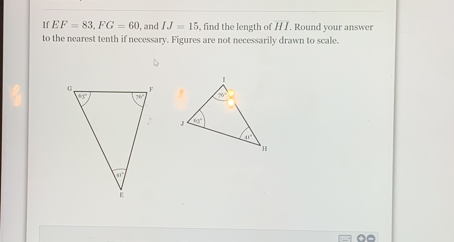 If EF = 83, FG = 60, and IJ = 15, find the length