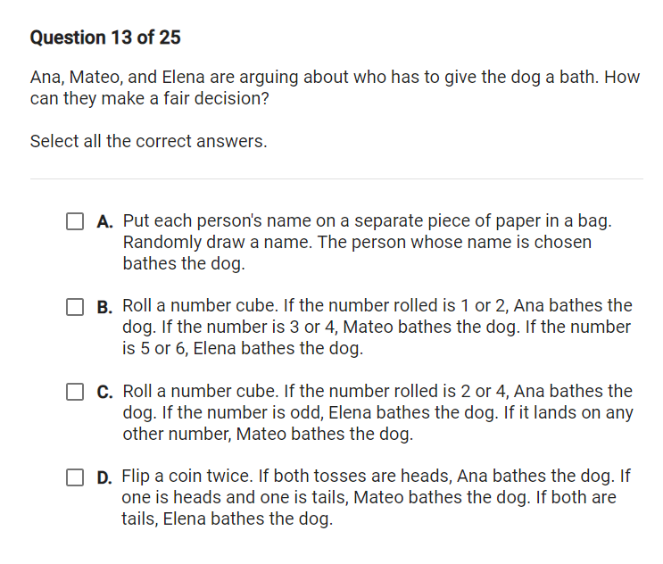 Question 13 of 25 Ana, Mateo, and Elena are
