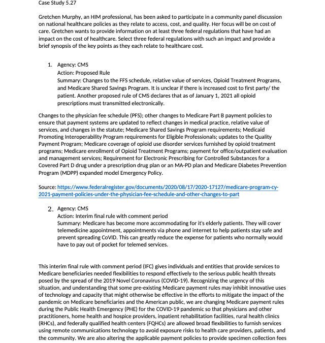 Case Study 5.27 Gretchen Murphy, an HIM