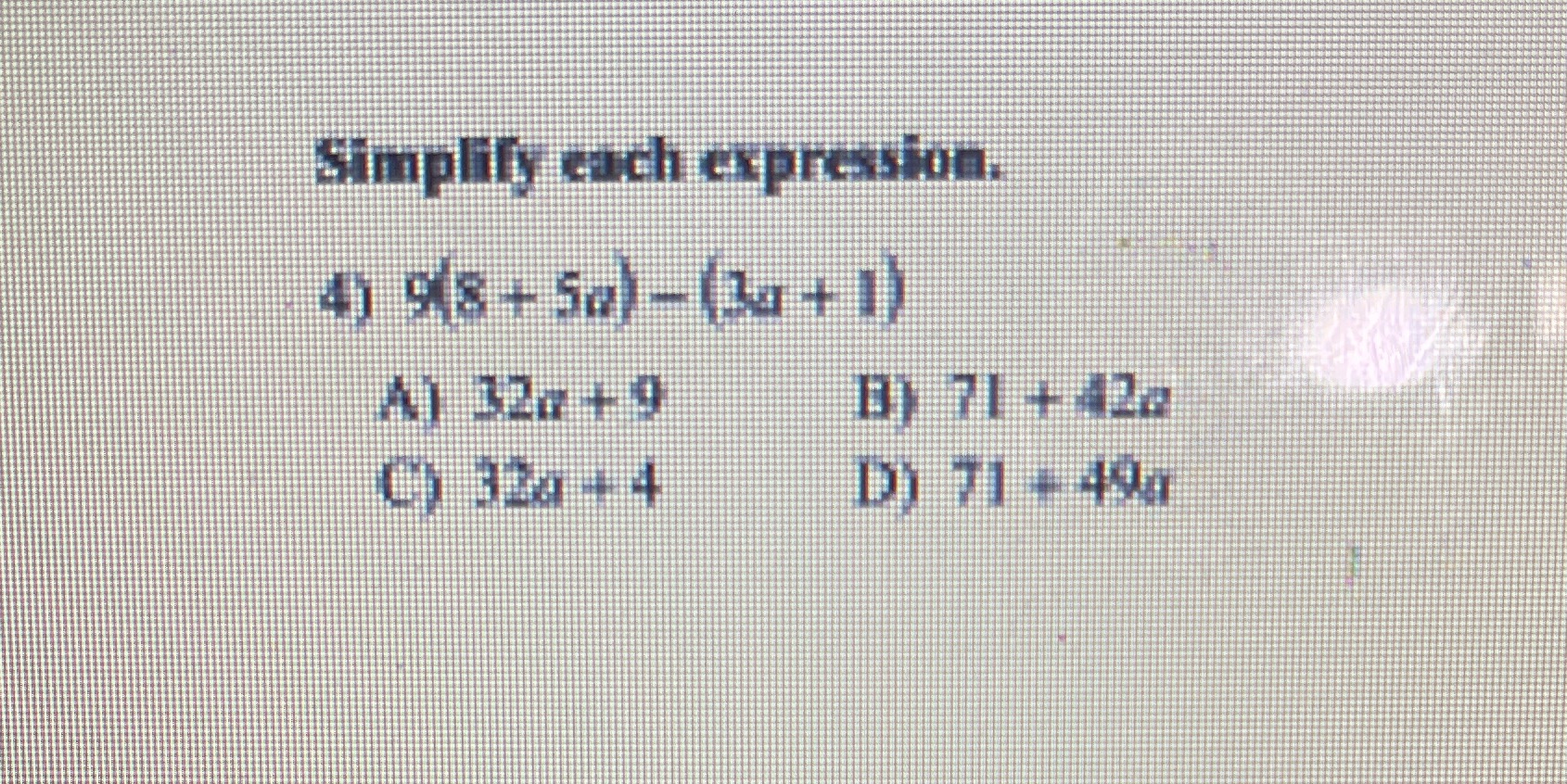 Simplify each expression, 4) 9(8 + 50) - (3 + 1)
