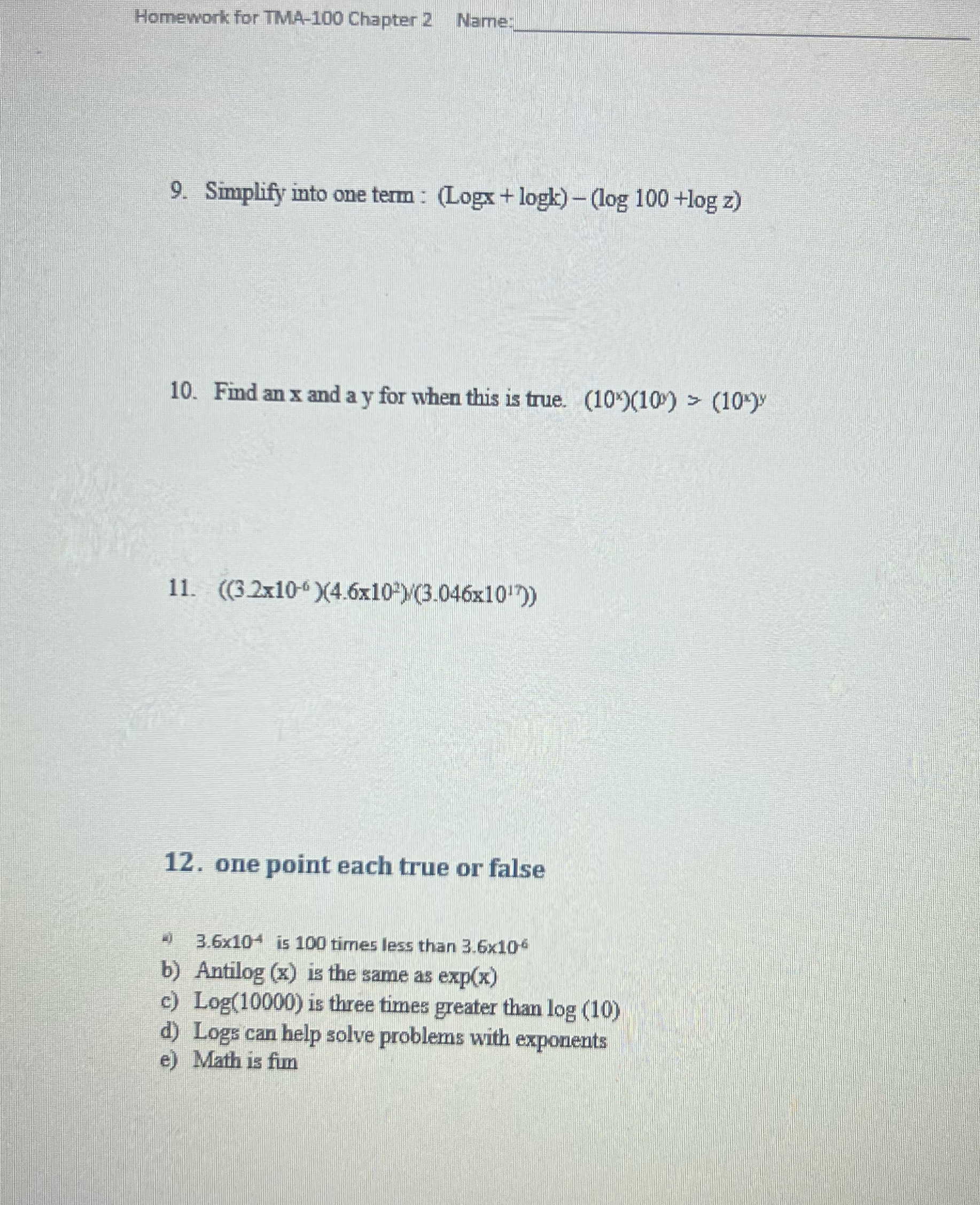 Homework for TMA-100 Chapter 2 Name: 9. Simplify