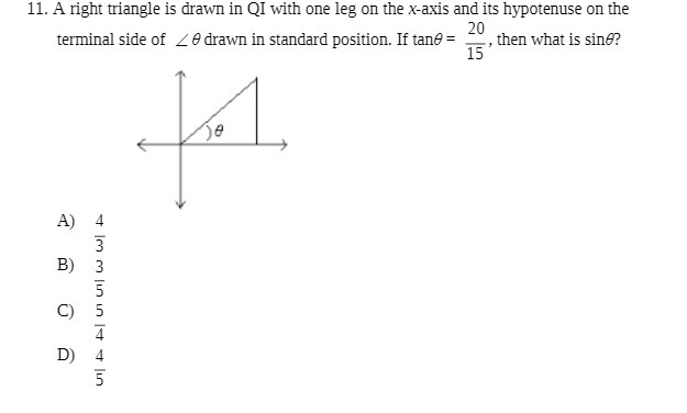 11. A right triangle is drawn in QI with one leg