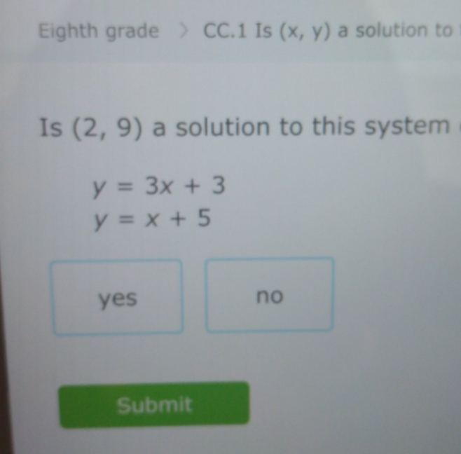 is (2,9) a solution to this system of equations