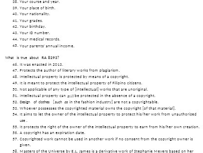 38. Your course and year. 35. Your place of