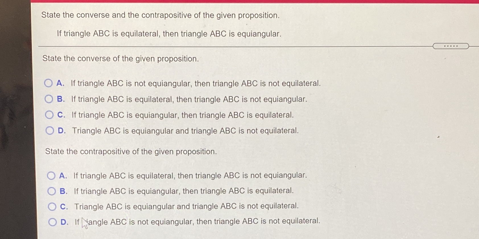 State the converse and the contrapositive of the
