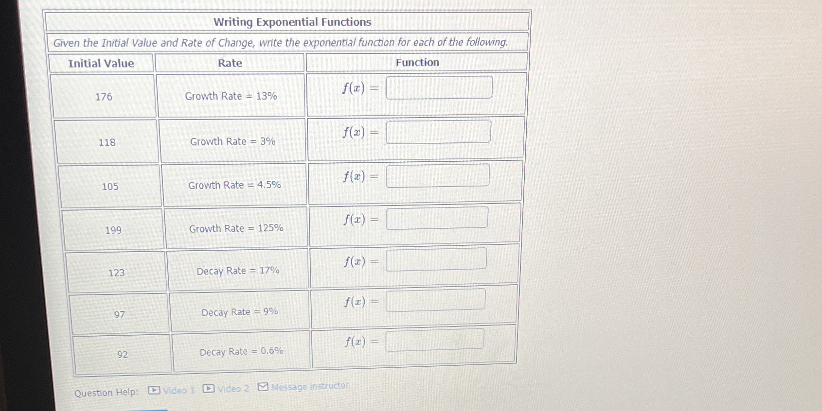 Writing Exponential Functions Given the Initial