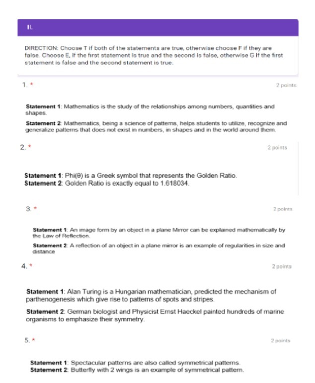 IL DIRECTION: Choose T if both of the statements