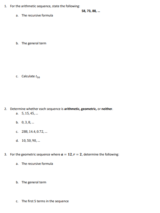 Sequences and Series 1. For the arithmetic