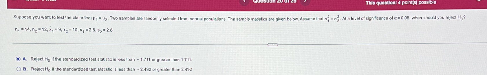 This question: 4 point(s) possible Suppose you