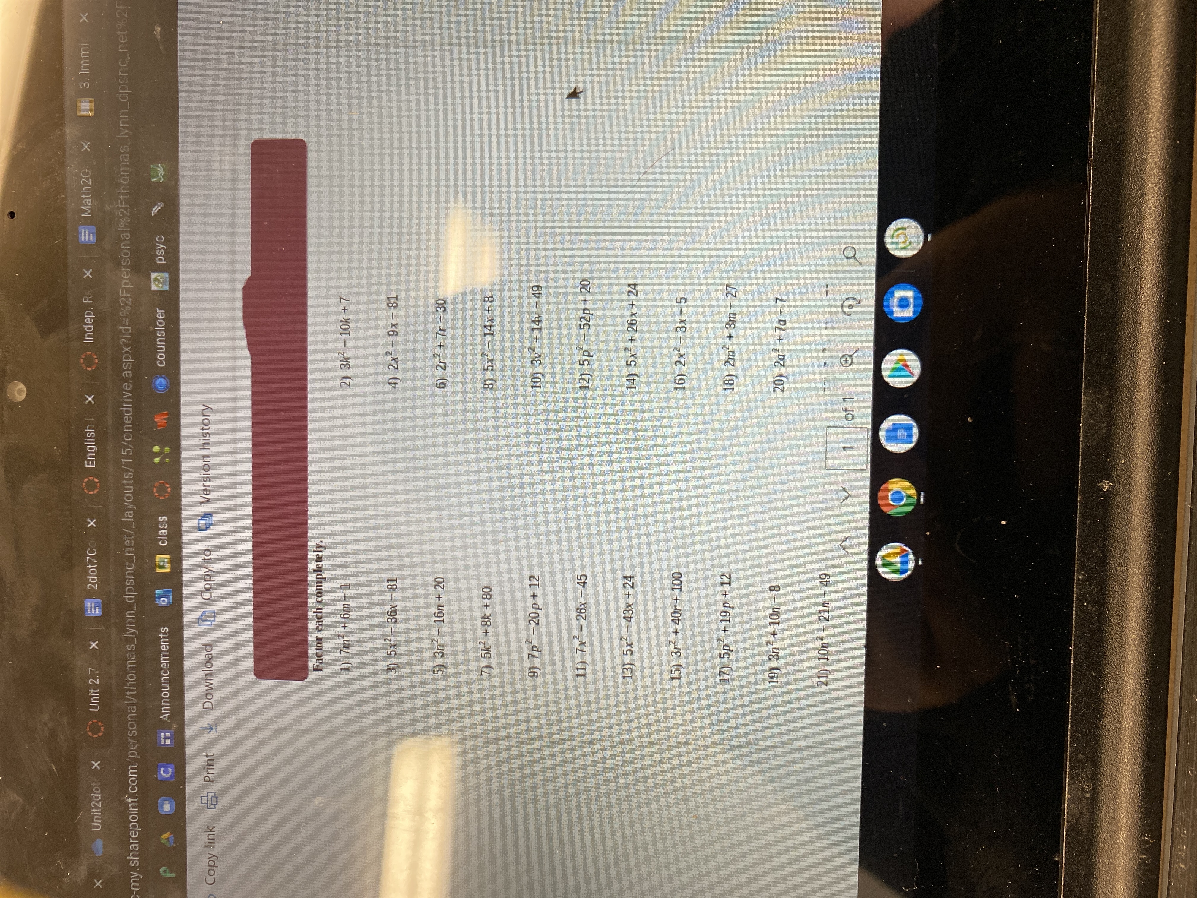 Indep. Rx X = Math20 x 3. 1mmi Unit2dot x Unit