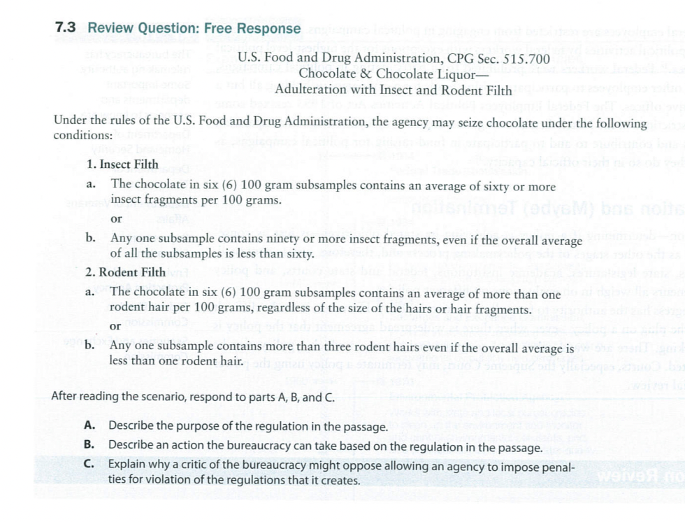 7.3 Review Question: Free Response US. Food and