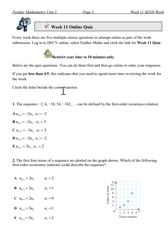 Further Mathematics Unit 3 Page 1 Week 11SEND