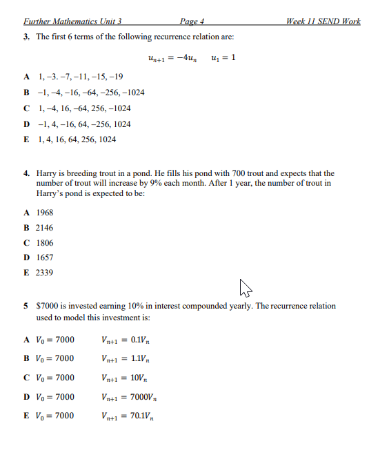 Further Mathematics Unit 3 Page 1 Week 11SEND