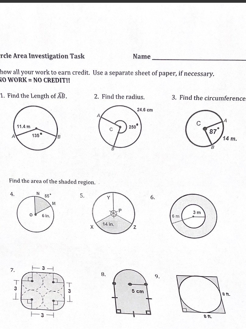 Can you help me answer all 10? rcle Area