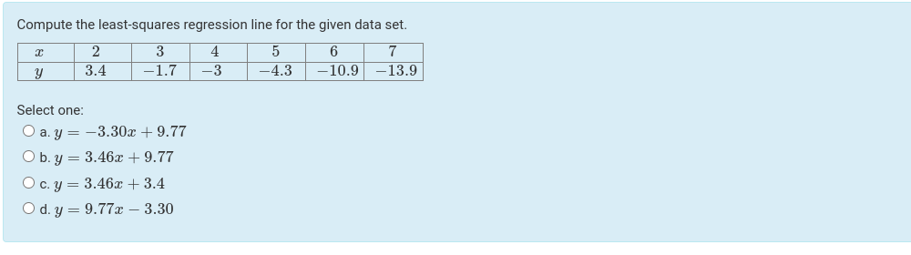 Compute the least-squares regression line for the