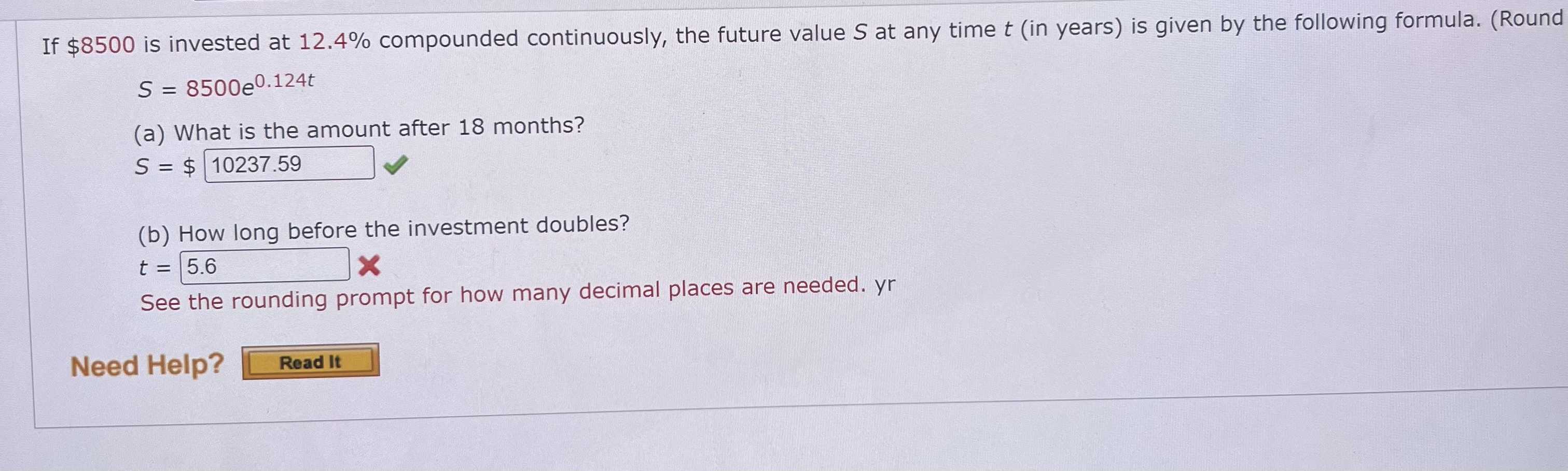 If $8500 is invested at 12.4% compounded