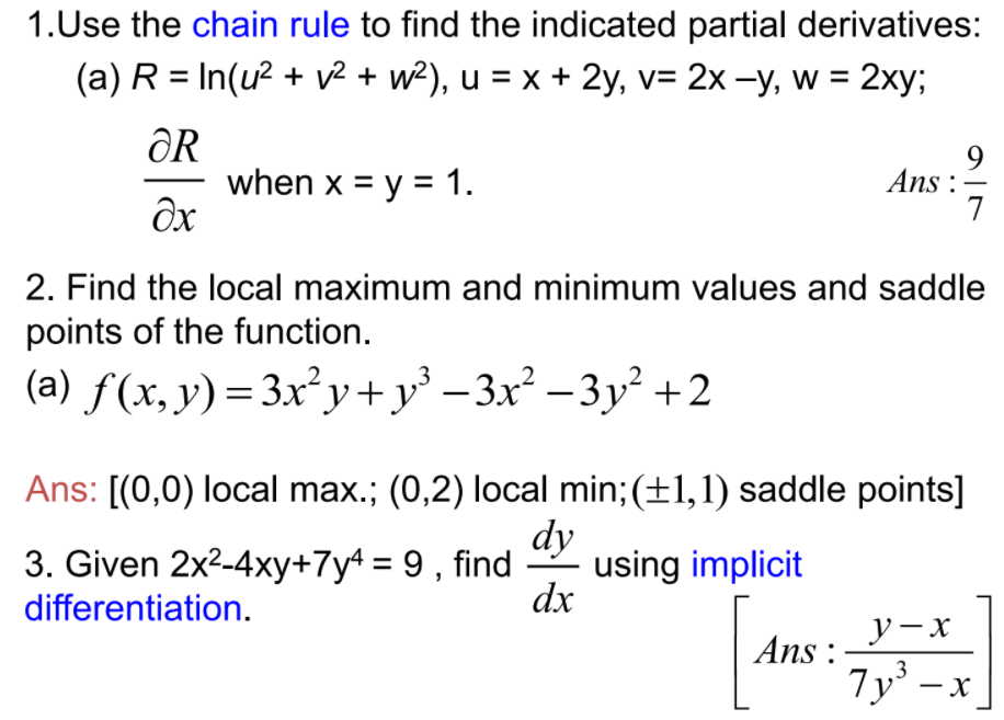 1.Use the chain rule to find the indicated