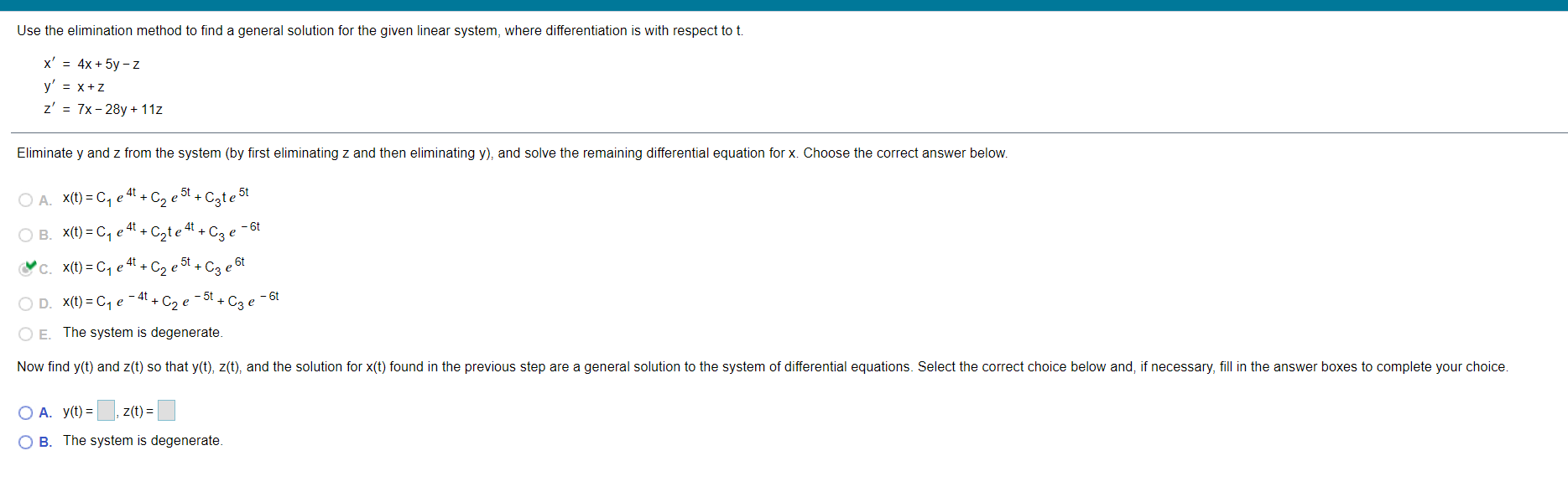 Use the elimination method to find a general