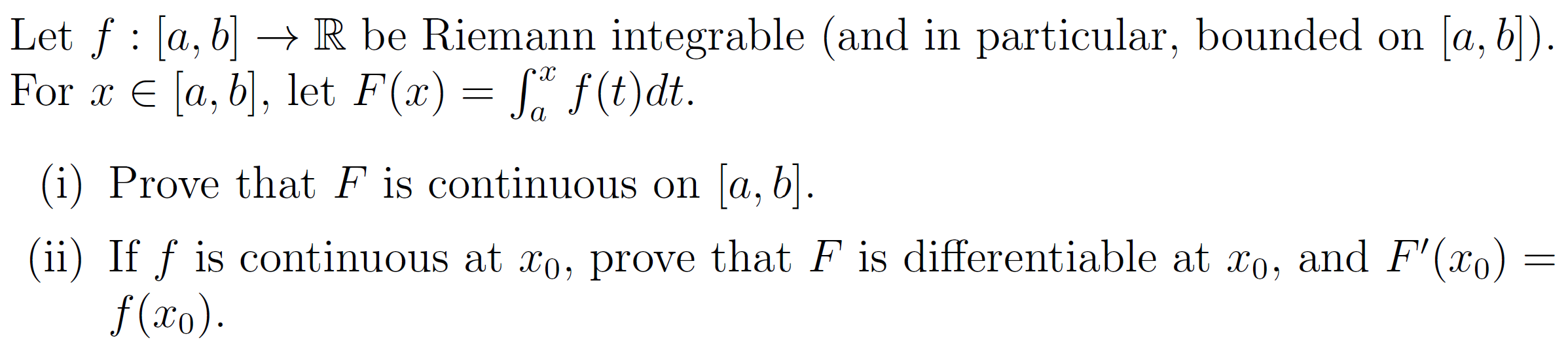 Let f : Ja, b] - R be Riemann integrable (and in