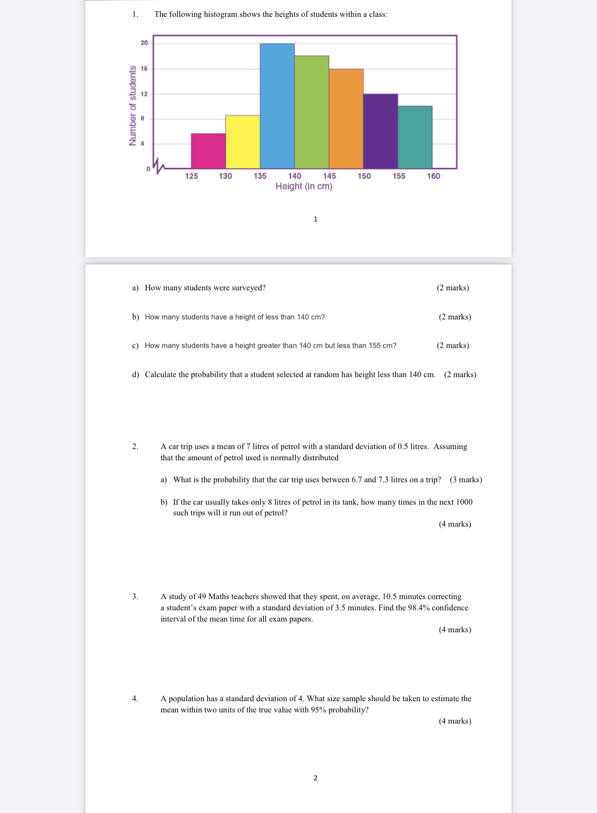 1. The Following histogram shows the heights of