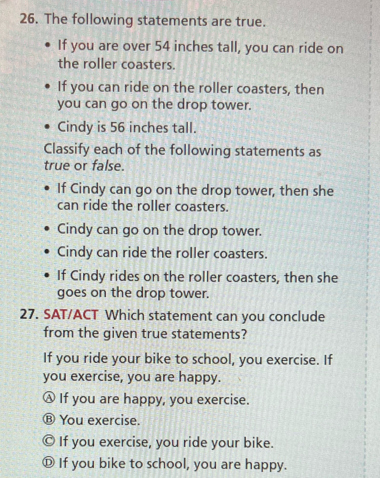 26. The following statements are true. . If you