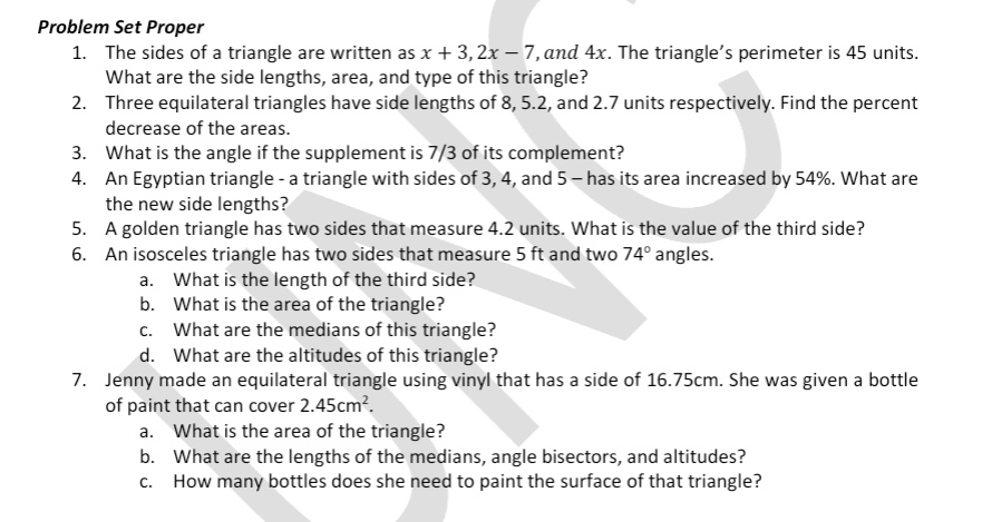 Problem Set Proper 1. 2. 5-\" The sides of a
