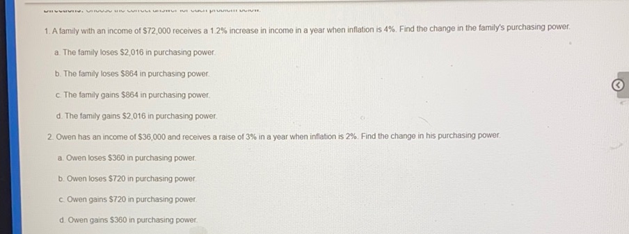 1. A family with an income of $72,000 receives a