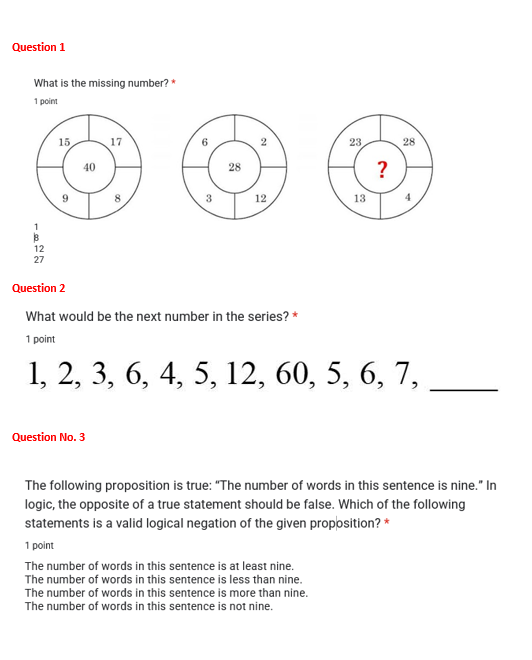 Question 1 What is the missing number? * 1 point