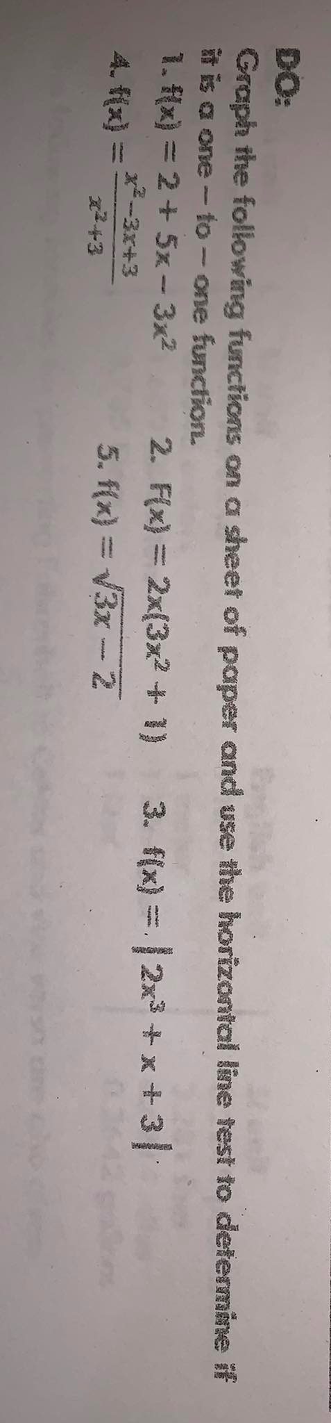 DO: Graph the following functions on a sheet of
