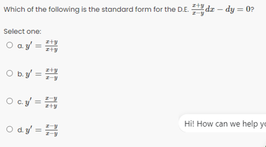 Ity dx - dy = 0? Which of the following is the